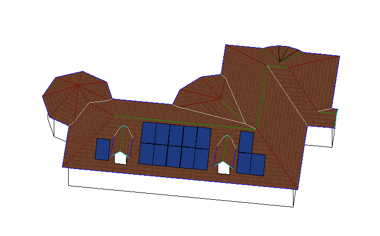 Dach mit Ziegeleindeckung und PV-Modulen in 3D-DachCAD