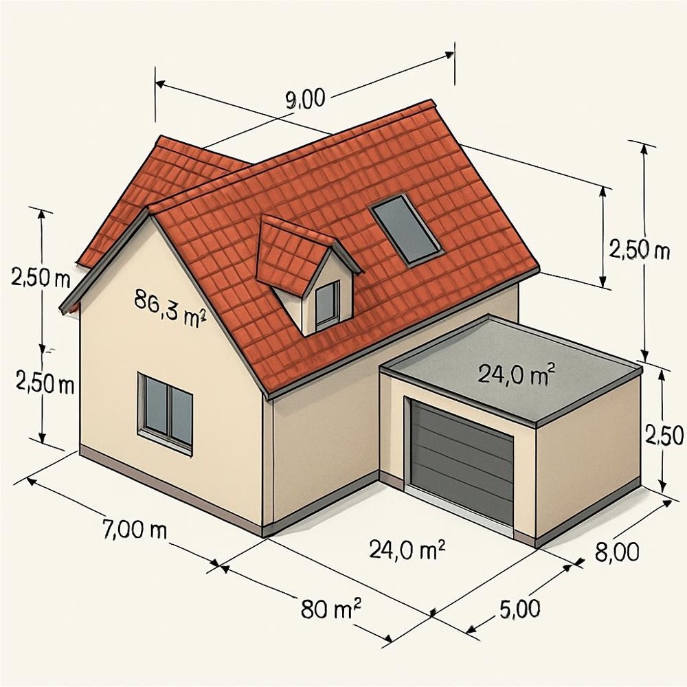 Haus mit Dachflächen und Maßen in 3D-DachCAD