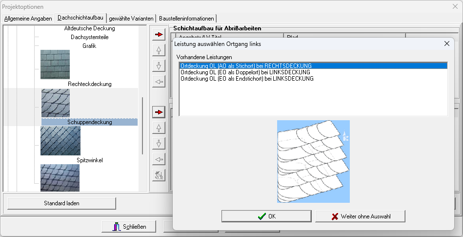 Leistungsauswahl für LV und Angebot in 3D-DachCAD